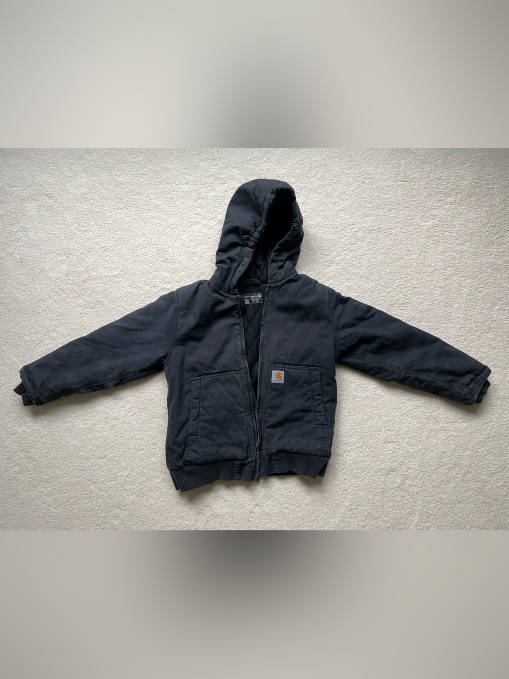 Carhartt Quilt Lined Work Jacket Youth Size M (10-12) Black Hooded Coat